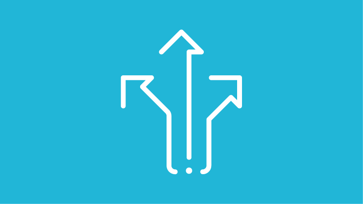 三个箭头的图标指向来自单个合并箭头的不同方向